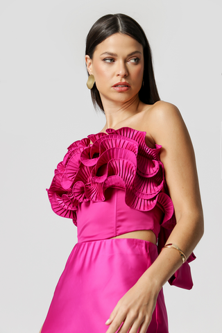Blusa Sem Mangas Com Acessório Plissado - MAGENTA