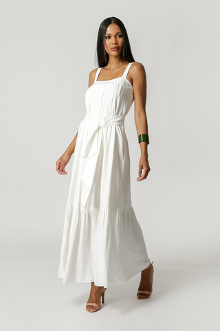 Vestido de tirantes largos - BLANCO ROJO