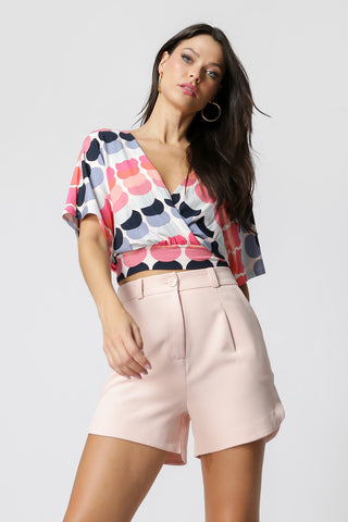 Blusa Transpassada Manga Curta Estampada - ROSA BEBE 18365