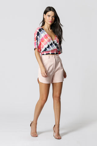 Blusa Transpassada Manga Curta Estampada - ROSA BEBE 18365