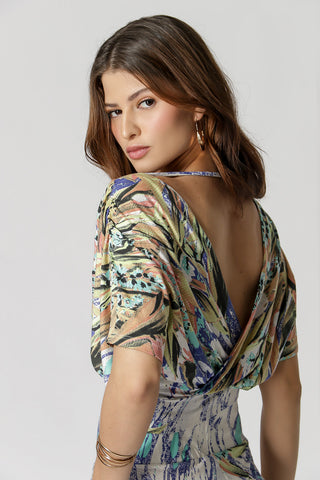 Blusa Transpassada Manga Curta Estampada - AQUA 84673