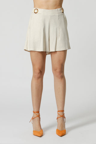 Pantalones cortos de lino con doble hebilla - RAW