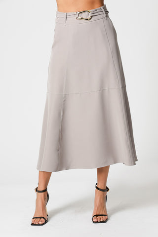 Falda midi con cinturón - GRIS