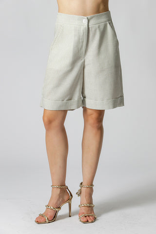 Bermudas de lino a rayas - OLIVA 90152