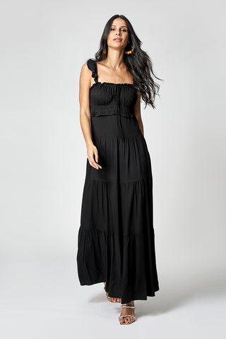 Vestido Com Babados Na Alça - PRETO