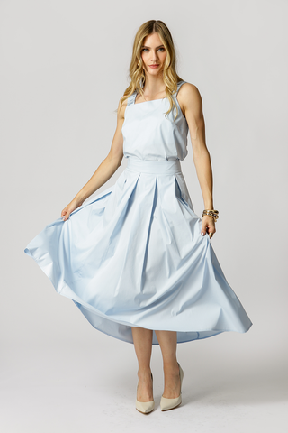 Blusa de tirantes anchos con pliegues - AZUL CLARO