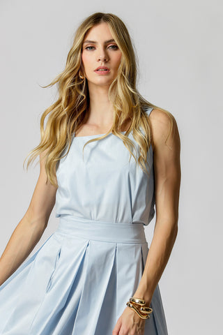 Blusa de tirantes anchos con pliegues - AZUL CLARO