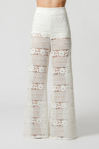 Pantalones anchos de encaje - BLANCO ROJO