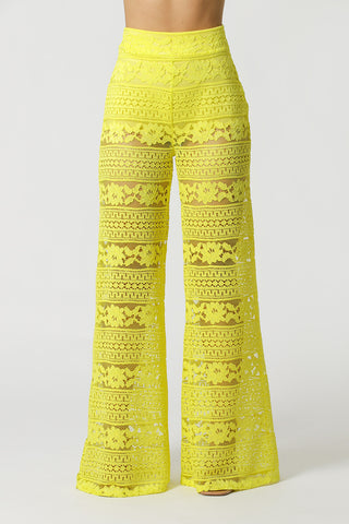 Pantalones anchos de encaje - AMARILLO
