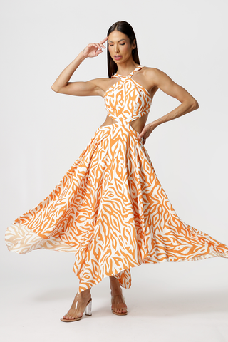 Vestido con bajo asimétrico - NARANJA 3070