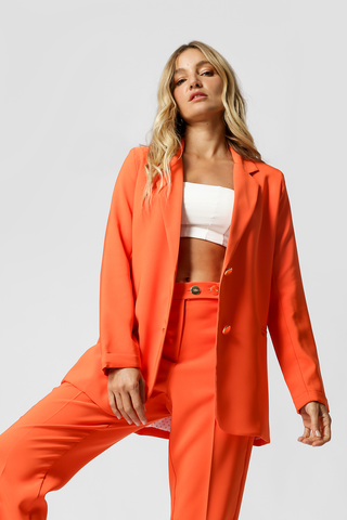 Blazer largo entallado con doble botón - NARANJA