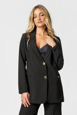 Blazer largo entallado con doble botón - NEGRO