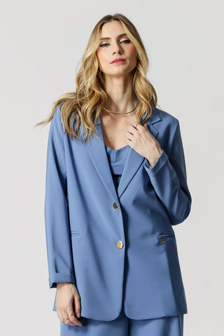 Blazer largo entallado con doble botón - AZUL CLARO