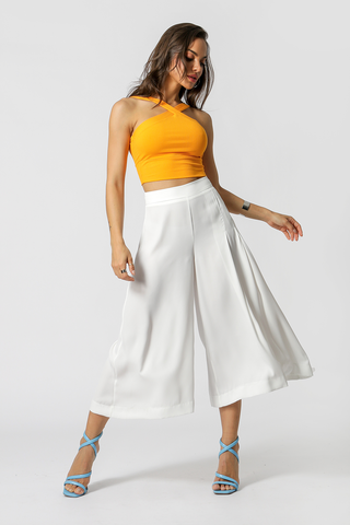 Pantalones con detalle plisado - BLANCO ROJO