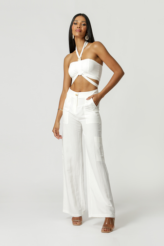 Pantalones anchos con bolsillos - BLANCO ROJO