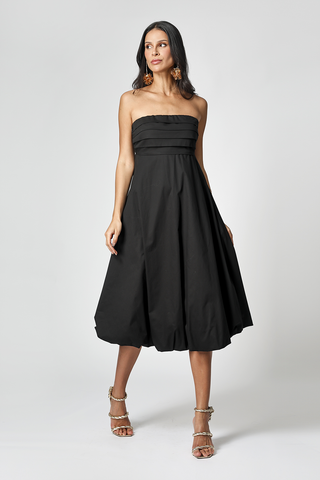 Vestido Balonê Com Pregas No Busto - PRETO