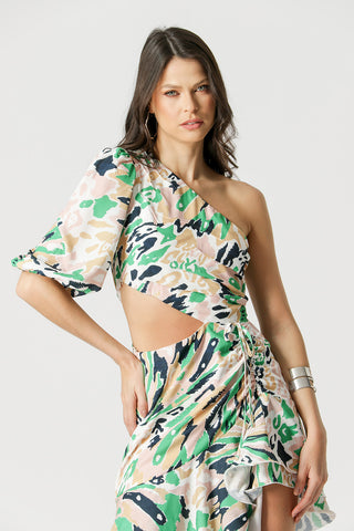 Vestido asimétrico con volantes - VERDE 2080