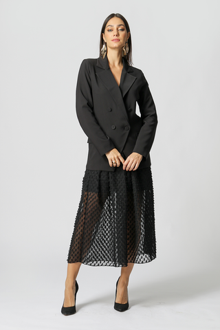 Saia Média Ampla Com Textura - PRETO
