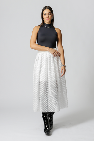 Saia Média Ampla Com Textura - OFF WHITE