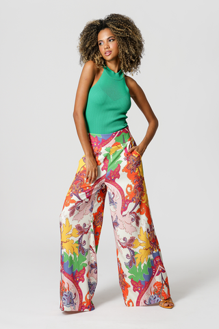 Calça Pantalona Estampada - LARANJA 3074