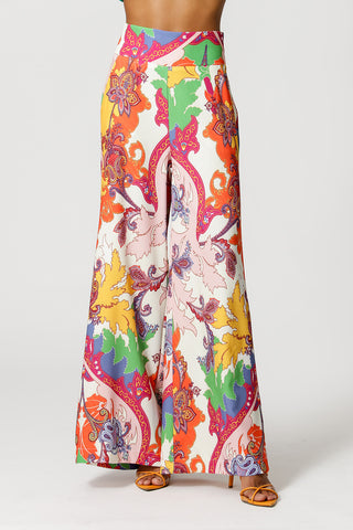 Calça Pantalona Estampada - LARANJA 3074