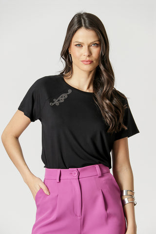 Camiseta Raglán con Apliques - NEGRA