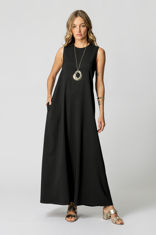 Vestido holgado con aberturas y bolsillos - NEGRO