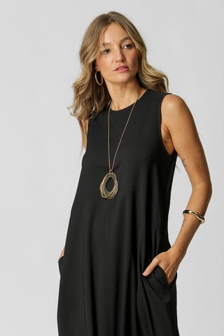 Vestido holgado con aberturas y bolsillos - NEGRO