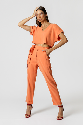 Pantalones cargo zanahoria con cinturón - NARANJA ESC