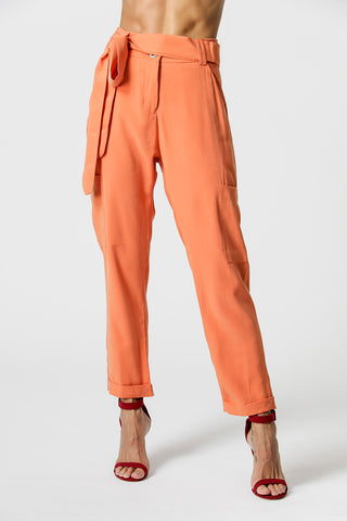 Pantalones cargo zanahoria con cinturón - NARANJA ESC