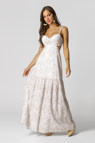 Vestido largo bordado Laise - BLANCO ROJO 90156