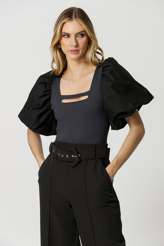 Body con mangas abullonadas - NEGRO