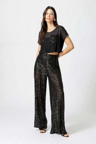 Camiseta con bolsillo de lentejuelas - NEGRA