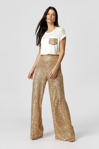 Camiseta con bolsillo de lentejuelas - ORO