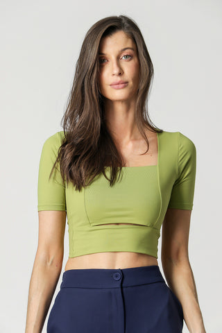 Blusa de cuello cuadrado - OLIVA