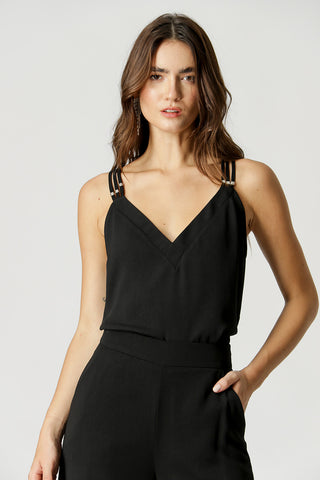 Blusa sin tirantes con cuello en V - NEGRO