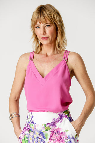 Blusa sin tirantes con escote en V - FUCSIA