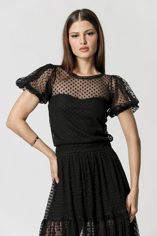 Vestido midi de tul - NEGRO