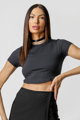 Cropped Com Tiras De Brilho - PRETO