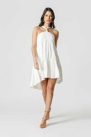 Vestido plisado ancho - BLANCO ROJO