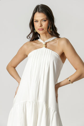 Vestido plisado ancho - BLANCO ROJO