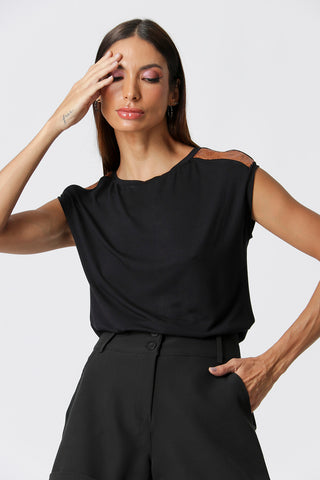 Camiseta con detalle de lentejuelas en los hombros - BRONCE
