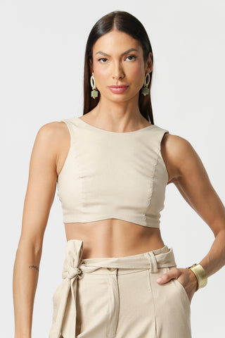 Top Cropped De Linho - AREIA