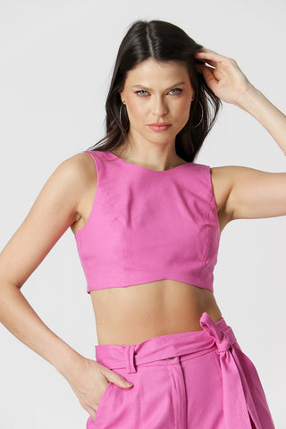 Top Cropped De Linho - PINK