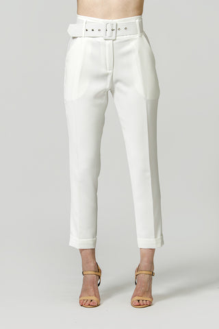 Calça Alfaiataria com Cinto - OFF WHITE