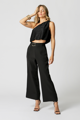 Blusa de un solo hombro con globo - NEGRA