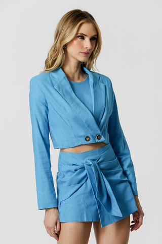Blazer de lino corto - TURQUESA