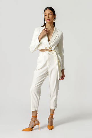 Blazer de lino corto - BLANCO ROJO