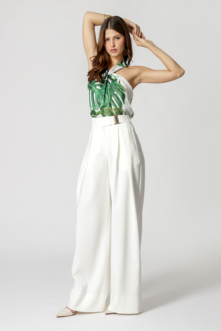 Pantalones anchos de corte sastre con hebilla - BLANCO ROJO