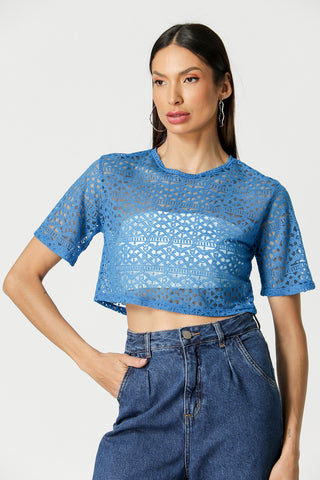 Blusa Cropped Com Transparência - ROYAL